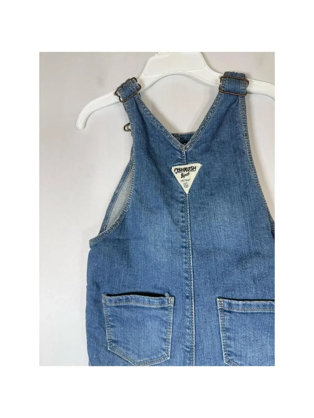 OshKosh B'gosh Girls Denim Shortalls Blue Overall Shorts Lace Trim Size 2T
